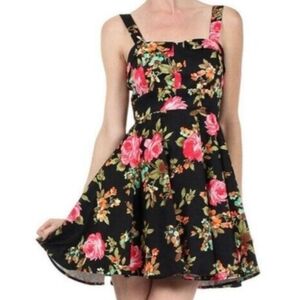 Ixia retro black pink floral spring fling fit and flare sleeveless mini dress